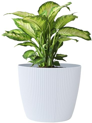 KONZEPT Blumentopf 5,2 l, gerillte Struktur 22 cm, Übertöpfe für Zimmerpflanzen aus Kunststoff ideal für Wohnzimmer, Küche und Balkon