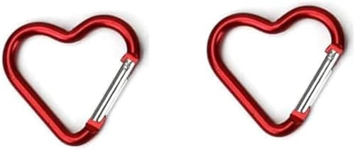 2 x rote Herz-Karabiner, Schlüsselanhänger-Clips, Karabinerhaken, Schlüsselanhänger für Camping, Rucksack, Wasserflasche, Aluminiumlegierung, Schlüsselanhänger-Zubehör