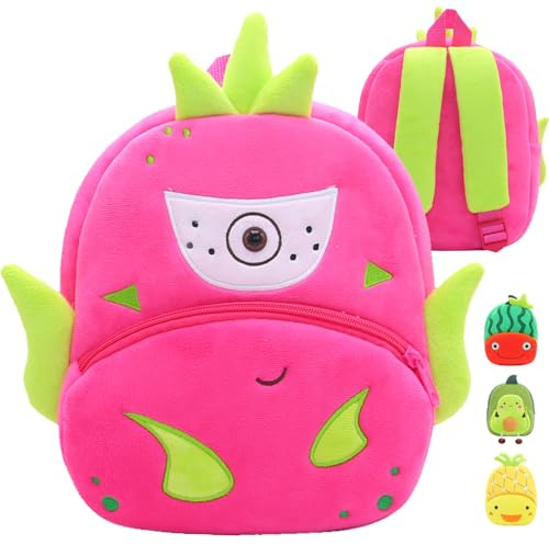 AUNGCSHE 2 Bis 5 Jahre Alt Lässig Kinderrucksack, Leichter Kindergartenrucksack Mädchen, Obst Kindergartenrucksack Jungen für Kindergarten, Grundschule, Picknick, Reisen, Ausflug (Drachenfrucht)
