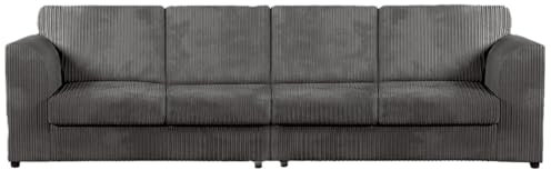 Furniture 786 Jumbo Cord Fabric Wide 4 Seater Sofa Upholstered Sofas And Couch Set Dual Arm Sofa Settee Suite Large Couches Set For Living Room Indoors (A1 Grey, High Back)