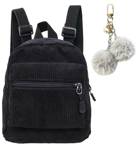 HTTDSLF Mini Rucksack Damen, Kleine Rucksäcke Damen, rRucksack Damen Klein, Kleiner Rucksack Damen mit Pom Pom Ball, für Reisen, Einkaufen, Dating (Schwarz)