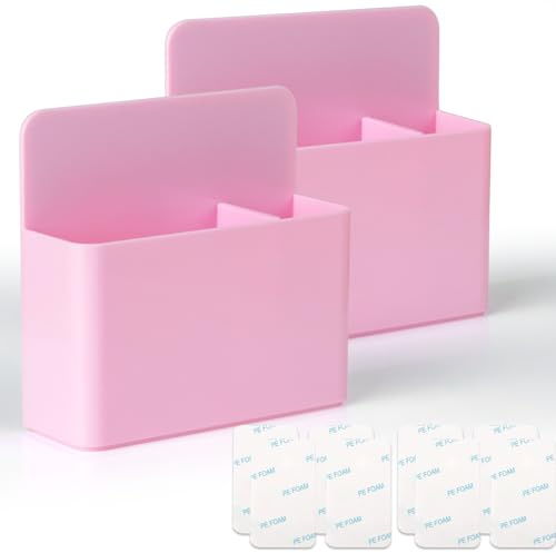 WAAYANG 2 Pcs Magnetic Marker Holder, Magnetic Pen Holder, Self Adhesive Wall Mount Dry Erase Pencil Holder For Dry Erase Whiteboard Home Office School(Pink
