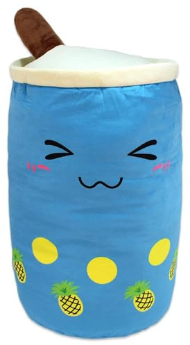BEMIRO Kawaii Bubble Tea Kuscheltier – ca. 60 cm – weiches Plüschtier mit Aufhängeschlaufe – XXL Stofftier im süßen Design – Kuschel-Bubbletea mit Gesicht – Geschenkidee für Kinder & Teens (Blau)