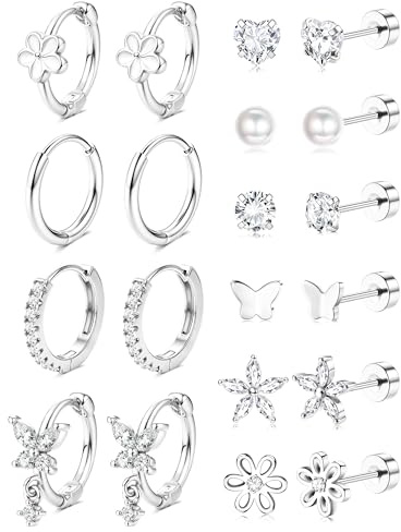 FIOROYAL 10 Paar Ohrringe Gold Damen Mädchen,Ohrstecker Ohrringe Set | Hypoallergene Chirurgenstahl Ohrringe Creolen Süße Piercing Ohr Helix Piercings Schmuck Damen Kinder Geschenk