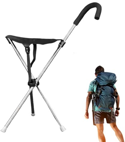 Gehstock mit Sitz – ABS Faltbarer Gehstock, Anti-Rutsch-Stativ, Cane Stuhl für Erwachsene und Senioren, verstellbar, leicht, tragbar, 2-in-1 Gehhilfe und Hocker zum Ausruhen | Reisen, Wandern, Urban