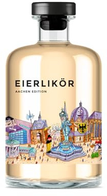 Eierlikör Aachen Edition | perfekt für eggnog, eierpunsch, Geschenk für Weihnachten, Pur, im Waffelbecher zum Löffeln, Aachener Skyline |mit Grappa, Vanille, Mandel | 500ml Einzelflasche | 14% Vol.