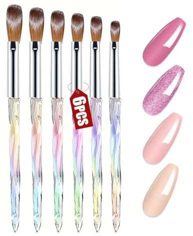 6PCS Acrylic Nail Brush Set,Nail Art Brushes with Size 4/6/8/10/12/14,Builder Gel Brush,Nails Art Tools for 3D Carving & Detailing Design,Women Gift Set,for Salon Home DIY