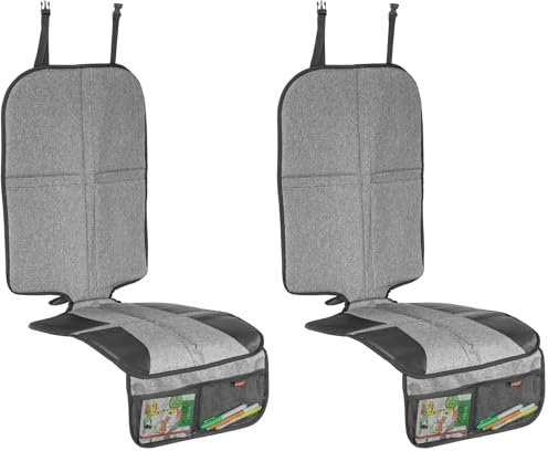 Reer Kindersitz-Unterlage TravelKid MaxiProtect, Autositz-Schutzunterlage mit Rückenlehnen-Schutz, rutschfeste Unterlage, ISOFIX geeignet, für alle herkömmlichen Modelle, grau (Packung mit 2)