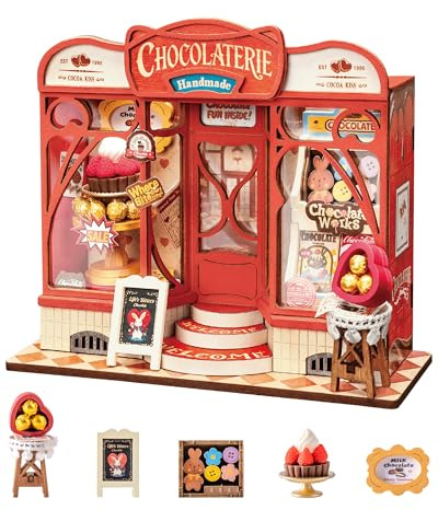 Rolife Maison de Poupée Série Mini Magasin Maquette Kit de Maison Miniature Maquette en Bois Book Nook Kit Décoration Intérieure Cadeau d'anniversaire pour Adultes (Boutique Chocolat)