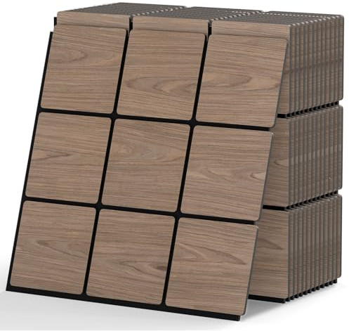 GYMAX Akustikpaneele 62 x 62 x 1,8 cm, 4 Stück Wandpaneele Selbstklebend, einfache Montage & zuschneidbar, Holzoptik Schallabsorber für Tonstudio, Wohnzimmer, Kinderzimmer, Buero, Wand, Decken, Türen