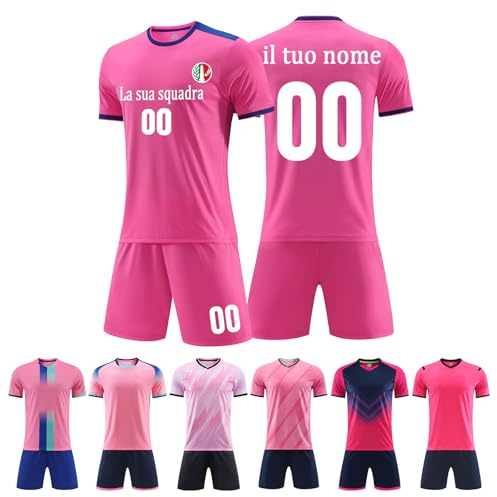 KILUZARNO Set da Calcio Rosa Personalizzabili, Maglie da Calcio Personalizzate per Adulti e Bambini, Regali Personalizzati