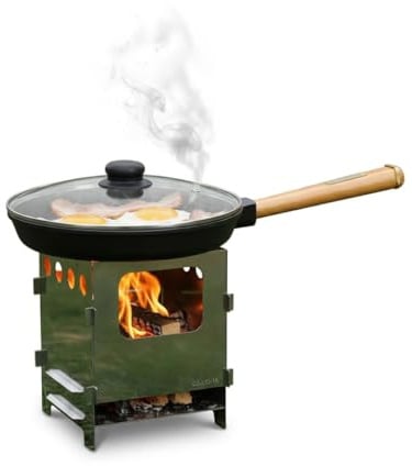 Hobokocher Campingkocher Edelstahl Ø20 Gusseisenpfanne Outdoorkocher Klappbar Faltkocher Campingkocher