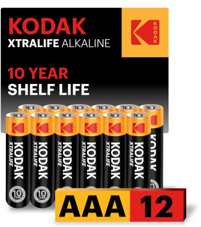 KODAK AAA Alkaline Batteries (12 Pack) Triple A Battery, LR03 1.5V | 10-Year Shelf Life, Advanced Leak-Resistant Design, High & Low Drain Devices, 109% Extra Life, Disposable Cardboard Carton
