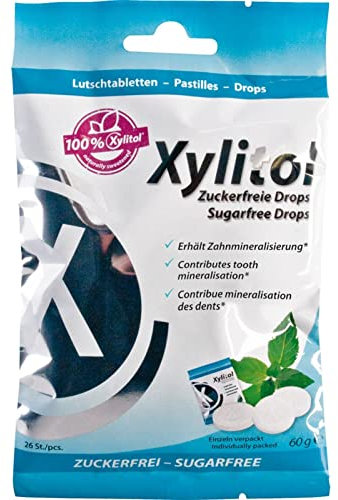 miradent Xylitol Drops Minze 60g | zuckerfreie Lutschbonbons | erfrischender Geschmack | vegan | ohne Aspartam, Sorbital, Laktose, Gluten
