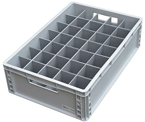 Glassware Storage Crate and Internal Dividers - Suitable for Hiball Tumbler Glasses - Glassjacks, Glass or Item Max Width 65mm, Glass or Item Max Height 140mm, 35 Cells