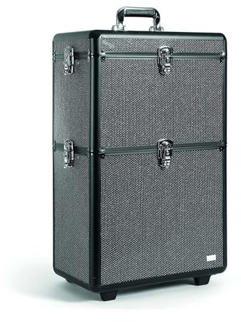 Sibel Koffer Strass XL, 98 Liter, Metallic Silver, 4 Räder, Tastensperre, Reßverschlussteiler, Kratzfest, Polyester, Large, Tragegriff, Verstellbar, 4 Taschen
