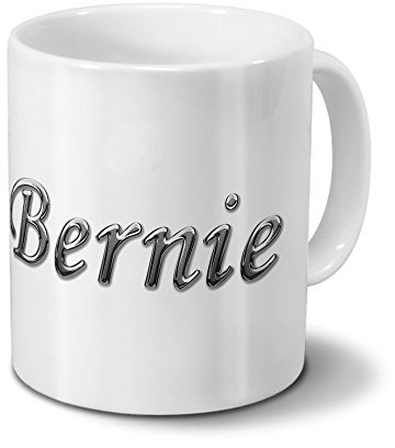 printplanet Tasse mit Namen Bernie - Motiv Chrom-Schriftzug - Namenstasse, Kaffeebecher, Mug, Becher, Kaffeetasse - Farbe Weiß