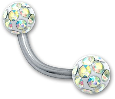 SoulCats Augenbrauenpiercing Piercing Banane mit Kristall Kugel Gel Epoxy Überzug Stab 1,2 mm, Farbe: Regenbogen;Länge: 6 mm