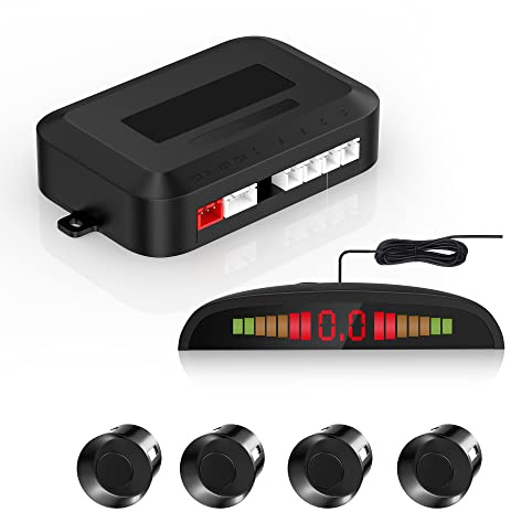 EKYLIN Car Auto Vehicle Reverse Backup Radar System with 4 Parking Sensors Distance Detection + LED Distance Display + Sound Warning (Black Color)