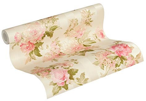 A.S. Création Vliestapete Romantica 3 Tapete mit romantischen Rosen floral 10,05 m x 0,53 m creme grün rosa Made in Germany 304473 30447-3