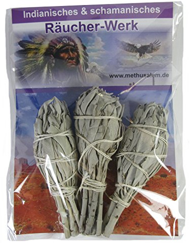 3X Weißer Salbei Räucherbündel zum räuchern 4-TLG Räucher-Set für Hausreinigung und Rauhnächte - Räucherwerk inklusive Booklet Indianisches Räucherwissen, Beschreibung, Räucheranleitung. 81011