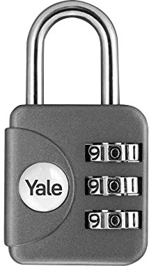 Yale Lucchetto da viaggio a combinazione YP1/28/121/1G 28 mm grigio: corpo in lega di zinco con arco in acciaio temprato e codice a 3 cifre per la protezione sicura di borse valigie e armadietti
