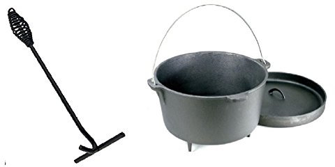 Vintage Gourmet (TM) 4 Litre Cast Iron Pre-seasoned Camp Fire Black Dutch Oven Cooking Pot with Lid Lifter