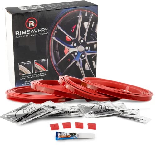 Rimsavers FELGENSCHUTZ & Styling Felgenschutzring Alu Felgen Ringe Felgenrandaufkleber Felgenstyling Rim Protector Guard Ringz Rimblades (Rot)