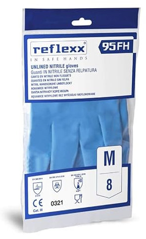 Reflexx R95, Guanti Riutilizzabili in Nitrile Gr 44, Speciali per Alimenti, 50 Pezzi, Blu