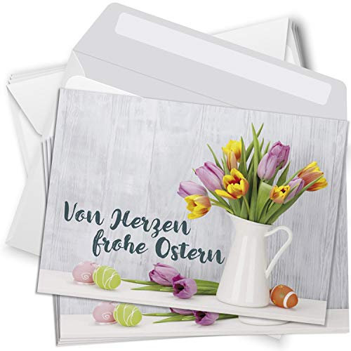 Einladungskarten Manufaktur Hamburg 10 Postkarten zu Ostern mit Umschlägen im Set - Osterkarten modern Von Herzen frohe Ostern Osterpostkarten