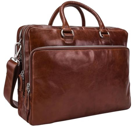 Leonhard Heyden Cambridge Zipped Briefcase 2 Compartments L Cognac