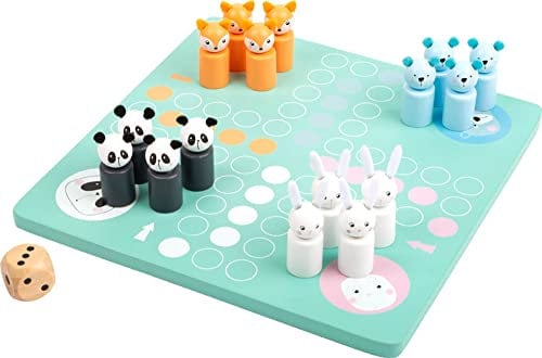 small foot Ludo Pastell aus Holz, Gesellschaftsspiel mit bunten Tierfiguren in hellen Farbtönen, ab 3 Jahren, 11462
