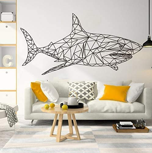 Geometrischer Hai Walfisch Ozean Wandaufkleber Baby Kinderzimmer Kinderzimmer Großer Cartoon Haifisch Unter Meer Tier Wandtattoo Vinyl 70Cmwidex35Cmhigh