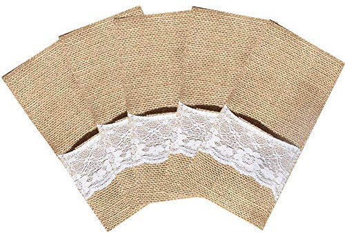 Lot de 50 porte-ustensiles en toile de jute en toile de jute pour couverts et fourchettes à thème rustique, mariage, fête prénatale