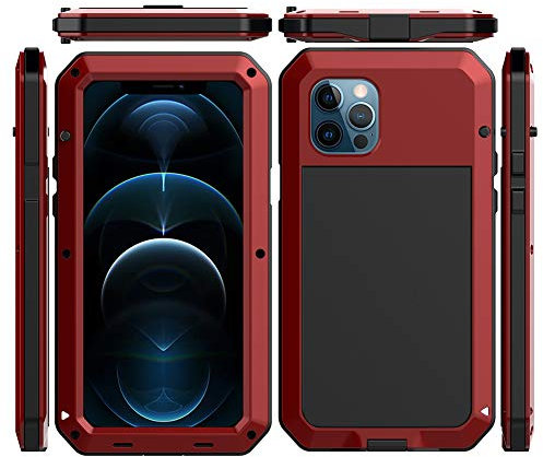 Marrkey for iPhone 12 Mini Case,Full Body Protective Cover Heavy Duty Shockproof Tough Armour Aluminum Alloy Metal Case with Silicone Built-in Screen Protector for Apple iPhone 12 Mini 5.4 - Red