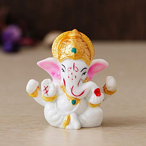 eCraftIndia White Lord Ganesha Idol mit goldenem Mukut, Einheitsgröße (MSGG638), weiß und golden