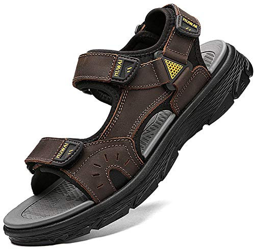 Lvptsh Sandales de Randonnée Sandales de Marche Homme Cuir Été Extérieur Chaussures de Sport Plage Chaussures d'eau eau Plage Closed-Toe Sandals Homme,Marron 1,EU42
