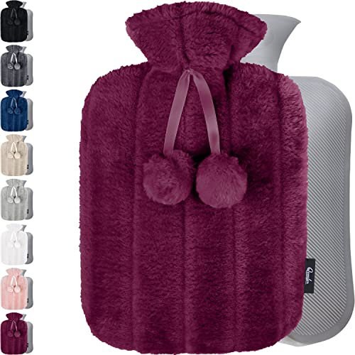 Wärmflasche mit Bezug – Weicher Premium Flauschig Bezug – 1,8l groß Wärmeflasche - Bettflasche für Erwachsene für Kuschelige Nächte, Schmerzlinderung, Schulter und Nacken (Violett PP)