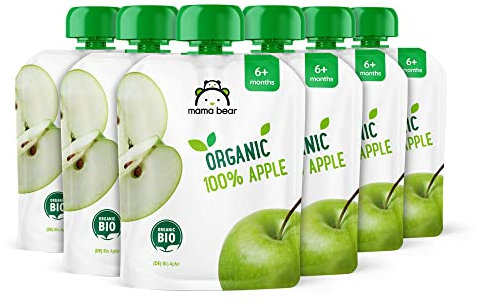 Marque Amazon - Mama Bear Purées de Pomme bio, Végétarien, 540g, 6 lot de 90g