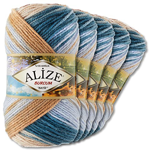Alize 5 x 100g Burcum Batik Premium Wolle 100% Acryl | 29 Farben Farbverlauf Akzente Accessoire Häkeln Stricken Kleidung (7648)