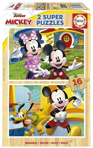 Educa - Mickey & Minnie 2 x 16 Teile Holzpuzzleset für Kinder ab 3 Jahren, Disney (19287)