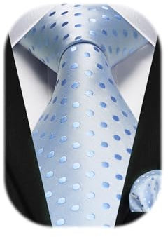 HISDERN Herren Krawatte Hellblau Klassische Tupfen Taschentuch Formelle Elegant Hochzeit Krawatte & Einstecktuch Set Urlaub Datierung