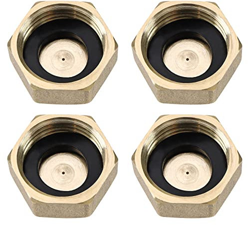 Lot de 4 bouchons hexagonaux en laiton de 1/2 avec rondelles en caoutchouc Filetage de tuyau pour valve de machine à laver, valve de radiateur