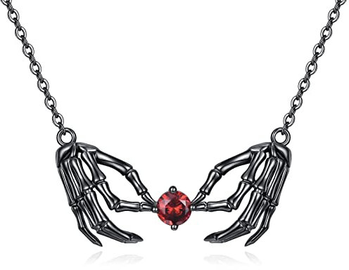 URONE Schädel Halskette Sterling Silber Skelett Hand Anhänger Halskette Gotik Schmuck Geschenke für Frauen Mädchen