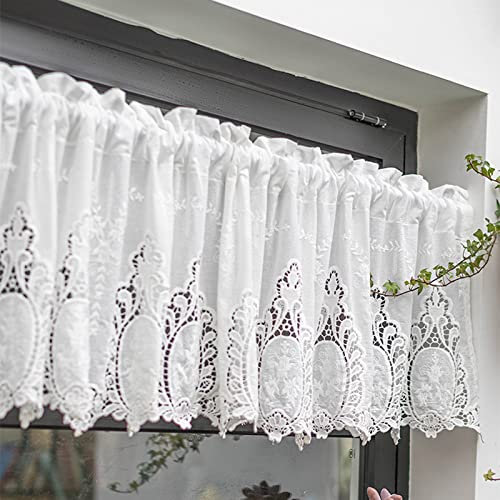 HAPPLiGNLY Kurze Gardinen für Fenster, Volant, Lichtfiltervorhang, Spitzenstickmuster, einfach und romantisch, durchsichtige Gardinen aus Spitze, für Küche, Esszimmer, Wohnzimmer, Türvorhang