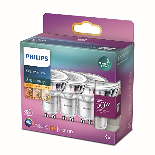 Spot LED Philips SceneSwitch Blanc Chaud GU10 4,8W 3 Pièces