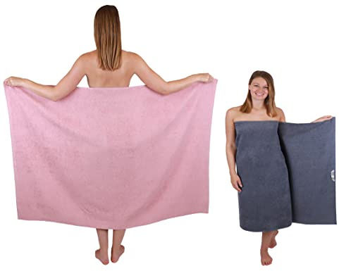 Betz 2 Stück Maxi Duschtücher XXL Badetuch Duschtuch Größe 100x150cm Berlin Farbe Lotus/dunkelgrau