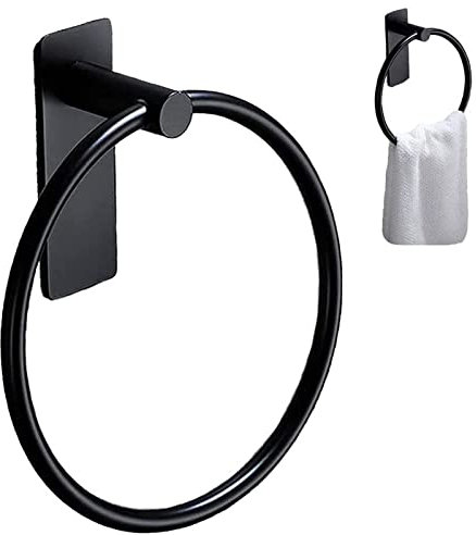 Schwarz Matte Badezimmer Handtuchhalter, Bad Handtuchring, Ohne Bohren Handtuchstange, Handtuchring Edelstahl, Kein Schaden Wandmontage, für Küche und Badezimmer, Selbstklebend Edelstahl