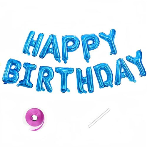 Vthoviwa Happy Birthday Banner Blau, HAPPY BIRTHDAY Girlande Blau, 16 Zoll Geburtstag Folienballon Alufolie Geburtstagsballon Blau
