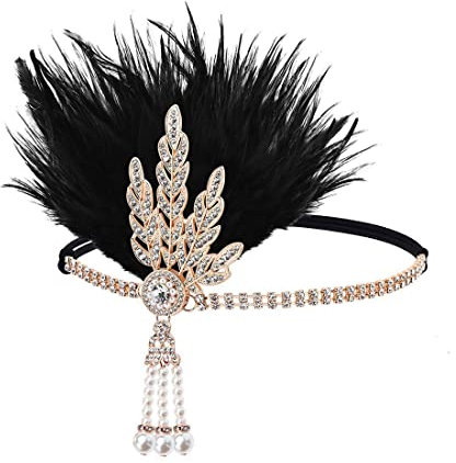 JUSTUSNX Gatsby Serre-tête avec plumes et strass pour femme et fille